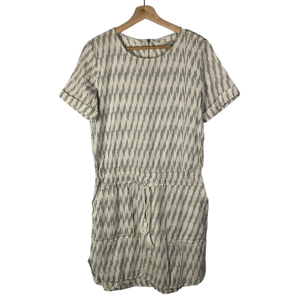 Ann Taylor LOFT‎ Tall Cream & Gray Printed Tassel Waist Mini Dress ST